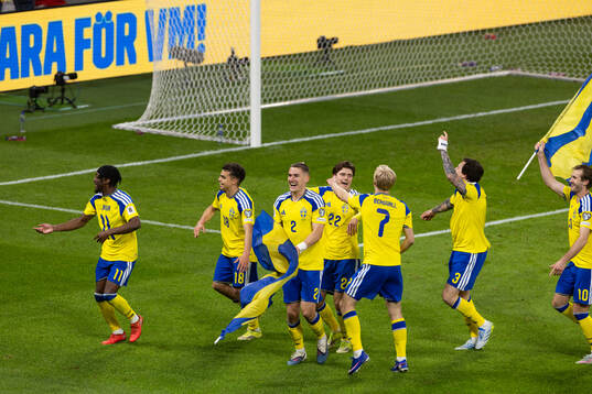 Players of Sweden celebrate
