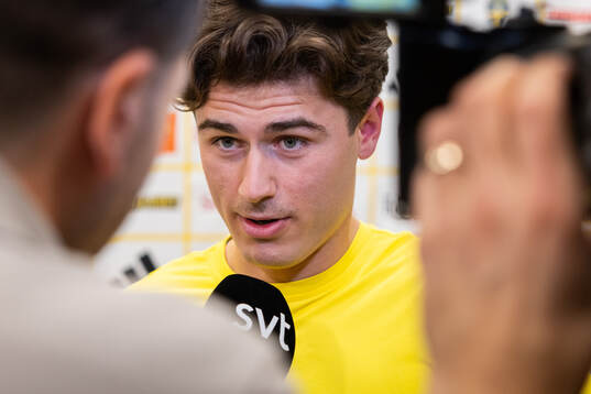 Besfort Zeneli of Sweden is interviewed