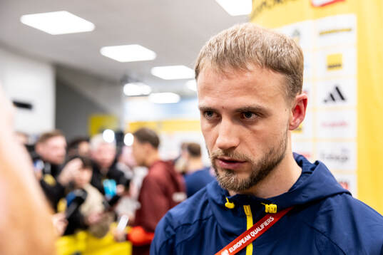 Gustav Lundgren of Sweden is being interviewed