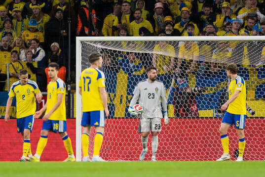 Goalkeeper Kristoffer Nordfeldt of Sweden looks dejected