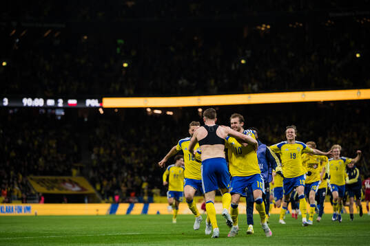 Viktor Gyökeres and Benjamin Nygren of Sweden celebrate