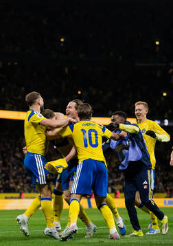 Viktor Gyökeres and Benjamin Nygren of Sweden celebrate