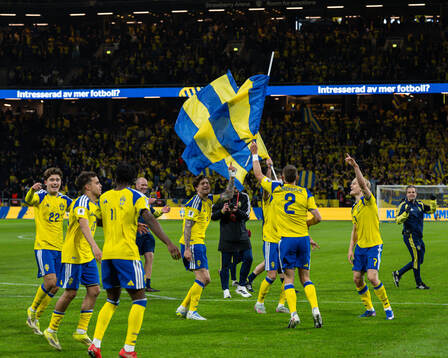 Victor Nilsson Lindelöf celebrate with Besfort Zeneli and