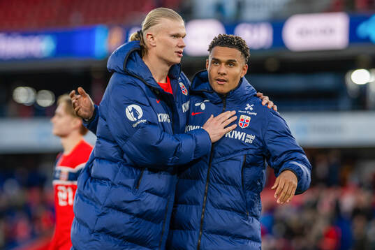 Erling Braut Haaland and Antonio Nusa of Norway