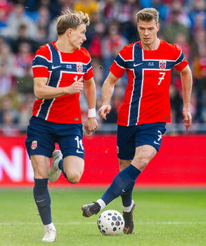 Alexander Sørloth and Marcus Holmgren Pedersen of Norway