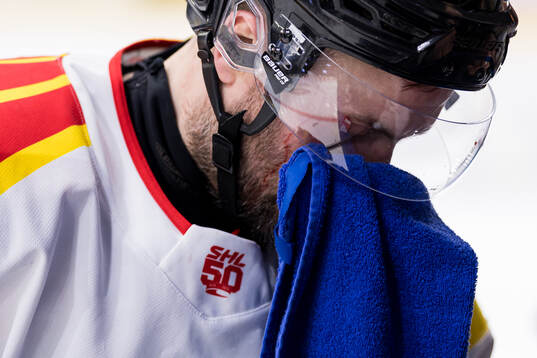 Brynäs Johan Larsson blöder från ansiktet
