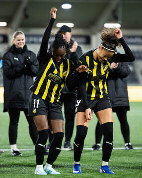 Monica Jusu Bah and Felicia Schröder of Häcken celebrate