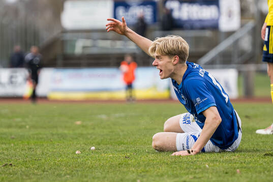 Trelleborgs Isak Ellbring reagerar på ett domslut