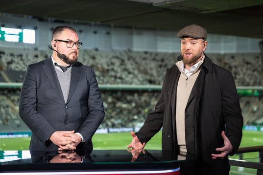 Alexander Axén och John Guidetti, kommentatorer i TV4