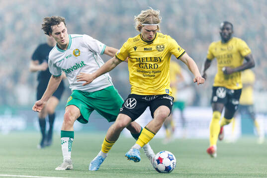Hammarbys Hampus Skoglund och Mjällbys Bork Bang Kittilsen