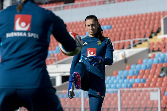 Goalkeeper Zecira Musovic of Sweden at a training session