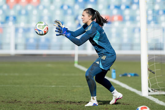 Goalkeeper Zecira Musovic of Sweden at a training session