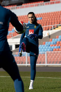 Goalkeeper Zecira Musovic  of Sweden at a training session