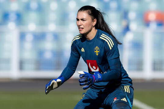Goalkeeper Zecira Musovic of Sweden at a training session