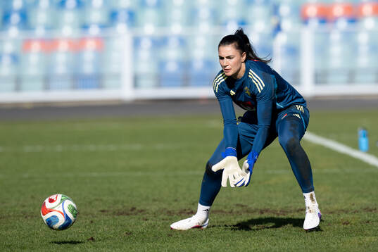 Goalkeeper Zecira Musovic of Sweden at a training session