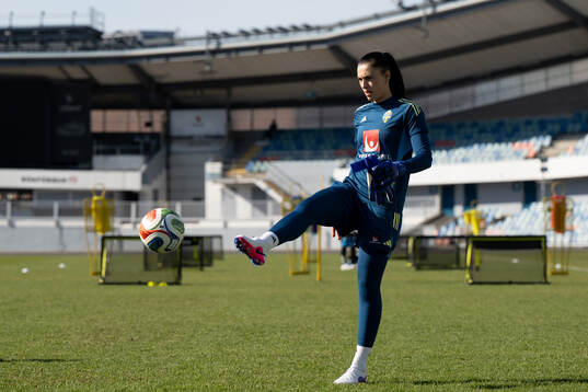 Goalkeeper Zecira Musovic of Sweden at a training session