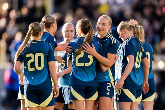 Augusta Priks of Sweden celebrates with team mates