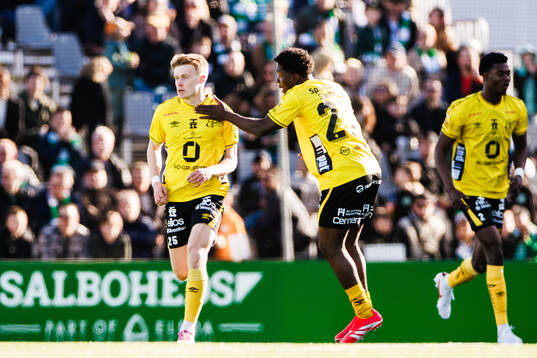 Elfsborgs Ari Sigurpálsson och Ozor Victor Okeke  jublar