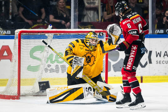 Luleås Isac Hedqvist och Skellefteås målvakt Strauss Mann