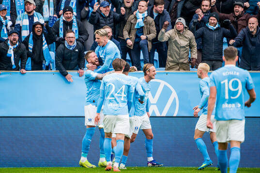 Malmö FFs Pontus Jansson och Jens Stryger Larsen jublar