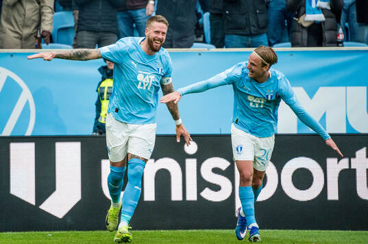 Malmö FFs Pontus Jansson och Erik Botheim jublar