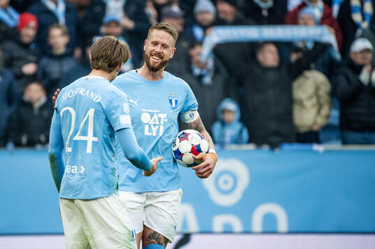 Malmö FFs Oscar Sjöstrand och Pontus Jansson jublar