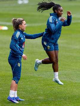 Johanna Rytting Kaneryd och Monica Jusu Bah of Sweden at a