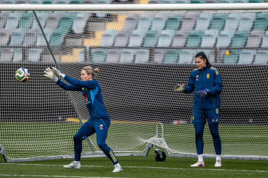 Goalkeeper Jennifer Falk and goalkeeper Zecira Musovic of
