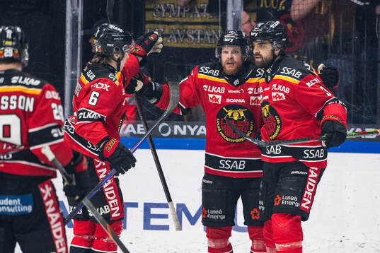 Luleås Brendan Shinnimin och Frederic Allard jublar