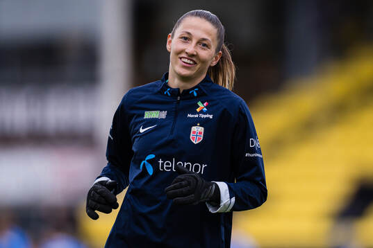 Goalkeeper Cecilie Fiskerstrand of Norway warms up