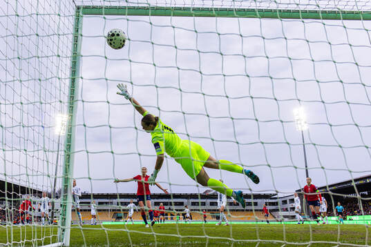 Julie Blakstad of Norway scores the 2-0 goal behind