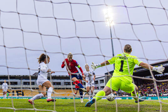 Ada Hegerberg of Norway scores the 5-0 goal