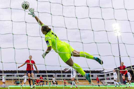 Julie Blakstad of Norway scores the 2-0 goal behind