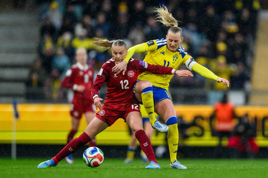 Stine Sandbech of Denmark and Stina Blackstenius of Sweden