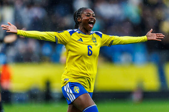 Monica Jusu Bah of Sweden celebrates