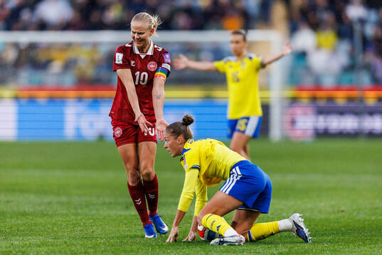Pernille Harder of Denmark and Filippa Angeldahl of Sweden