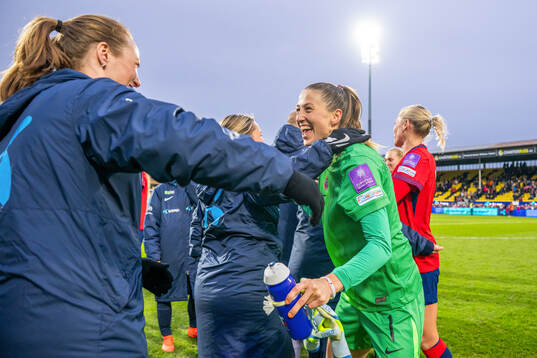 Goalkeeper Cecilie Fiskerstrand of Norway celebrates