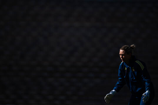 Goalkeeper Jennifer Falk of the Swedish women's national