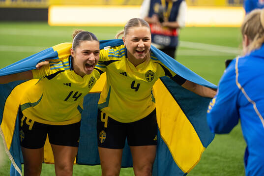 Thea Staffansson and Alice Broman of Sweden celebrate