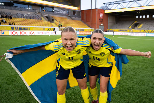 Alice Broman and Thea Staffansson of Sweden celebrate