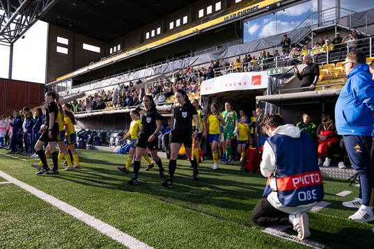 The players walk out onto the pitch