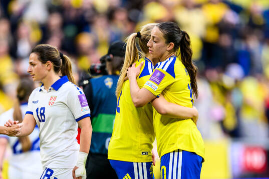 Smilla Holmberg and Rosa Kafaji of Sweden celebrate