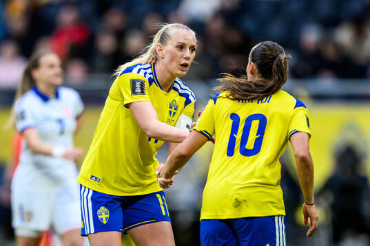 Stina Blackstenius and Rosa Kafaji of Sweden