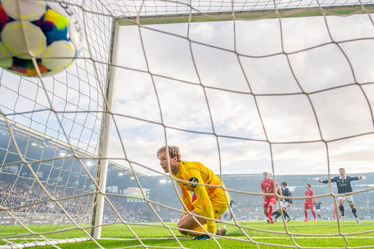 Goalkeeper Mathias Dyngeland of Brann lets in the 2-1 goal