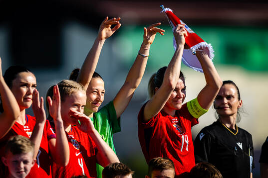 Goalkeeper Cecilie Fiskerstrand and Ada Hegerberg of Norway