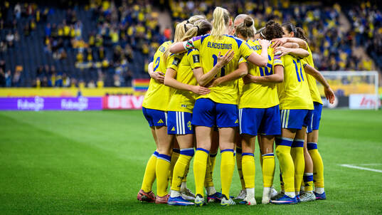 Players of Sweden celebrate 1-0