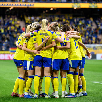 Players of Sweden celebrate 1-0