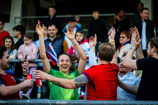 Goalkeeper Cecilie Fiskerstrand of Norway celebrates