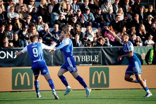 Jubel vid IFK Norrköpings Christoffer Nyman 0-1 mål
