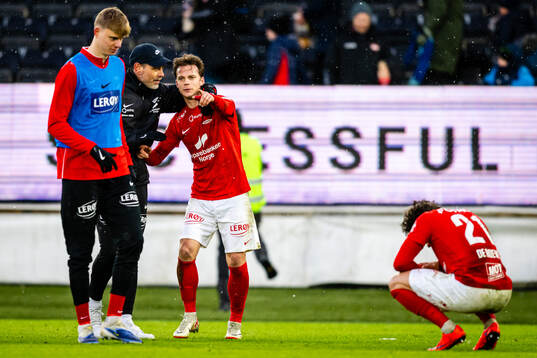 Head coach Freyr Alexandersson and Felix Horn Myhre of Brann
